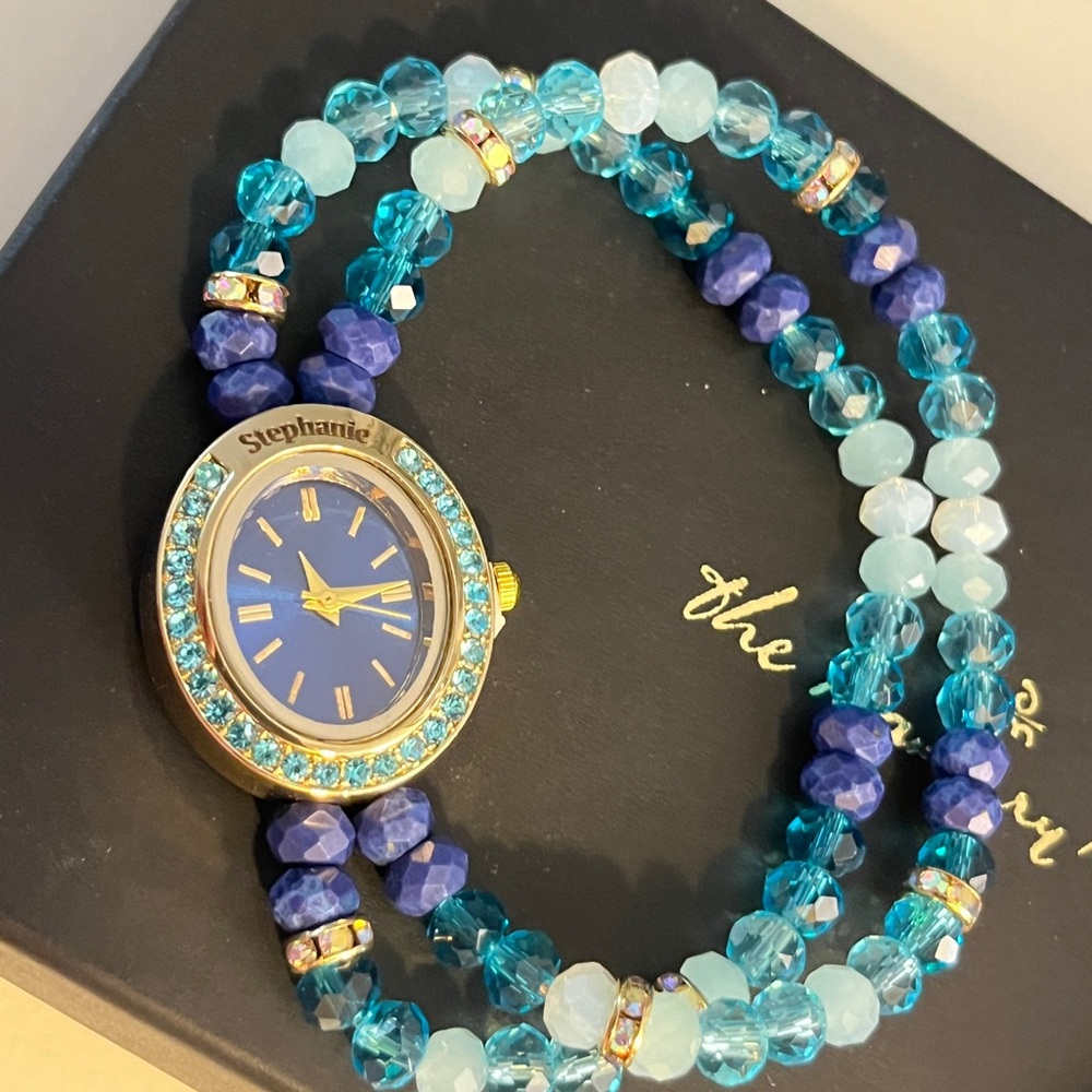 Ocean Blue Crystal Stretch Watch